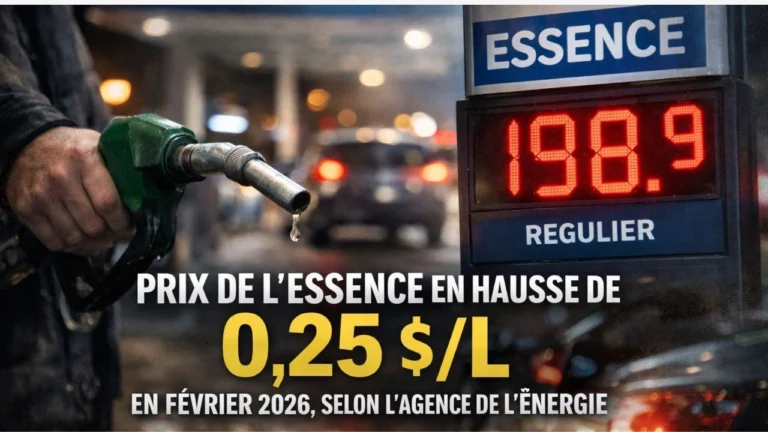 Prix de l’essence en hausse de 0,25 $/L en février 2026, selon l’Agence de l’énergie
