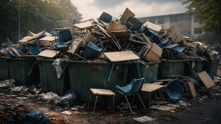 Des dizaines de tables et de chaises du cégep ont été jetées à la poubelle, soulevant des questions sur le gaspillage.