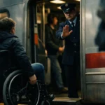 N’ayant pas sollicité l’assistance à temps, cette personne en fauteuil roulant se voit refuser l’accès au train